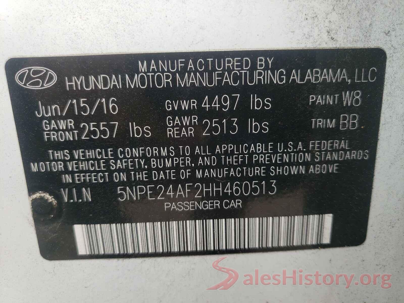 5NPE24AF2HH460513 2017 HYUNDAI SONATA