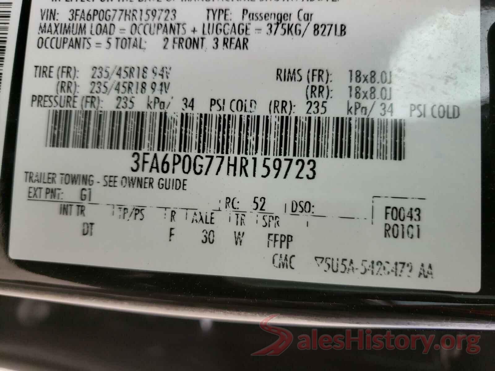 3FA6P0G77HR159723 2017 FORD FUSION