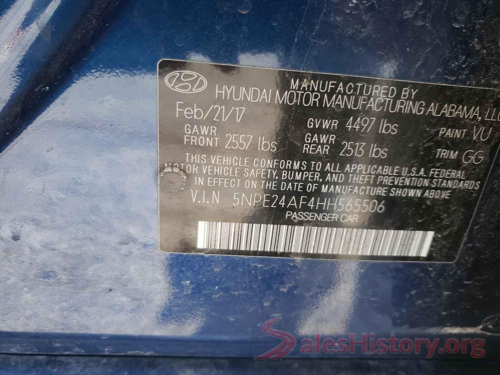 5NPE24AF4HH565506 2017 HYUNDAI SONATA