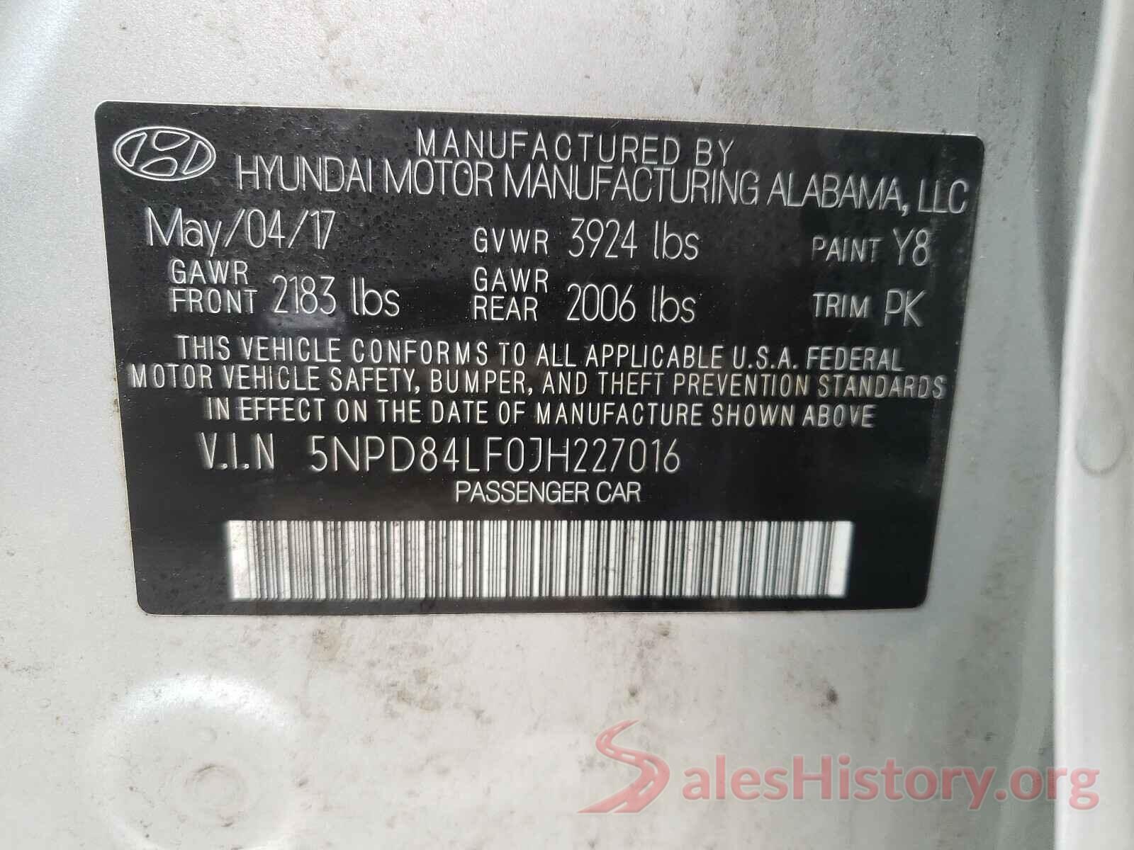 5NPD84LF0JH227016 2018 HYUNDAI ELANTRA