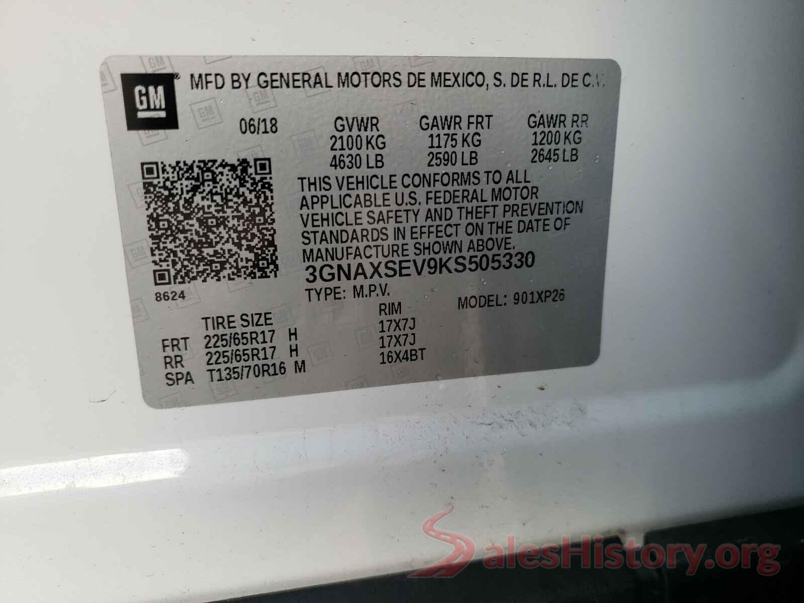 3GNAXSEV9KS505330 2019 CHEVROLET EQUINOX