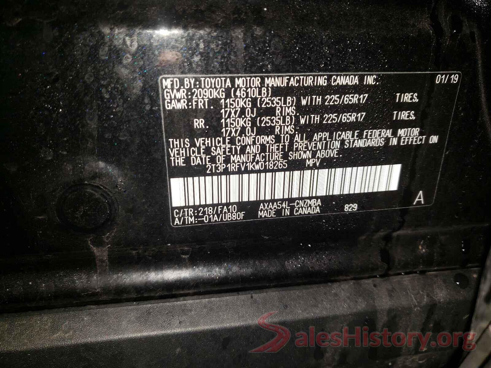 2T3P1RFV1KW018265 2019 TOYOTA RAV4