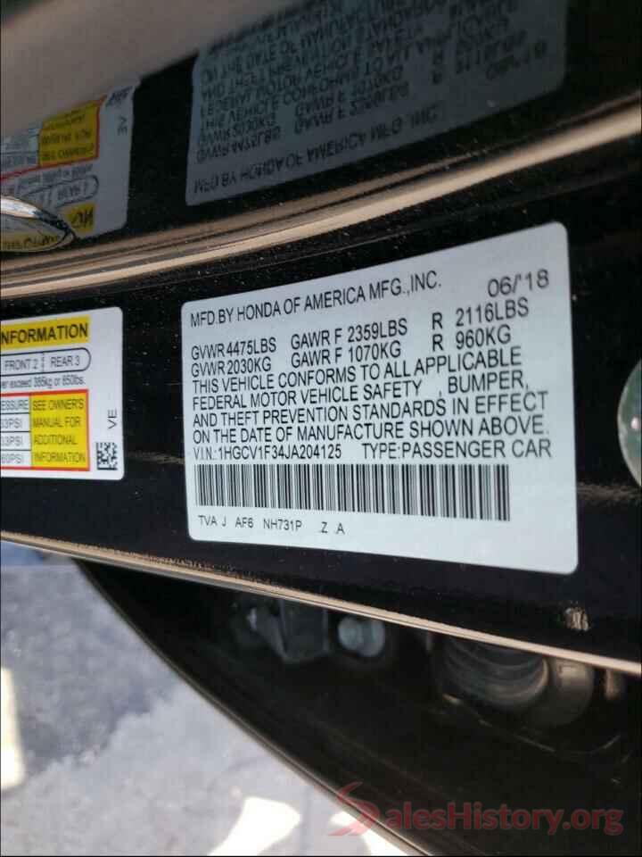 1HGCV1F34JA204125 2018 HONDA ACCORD