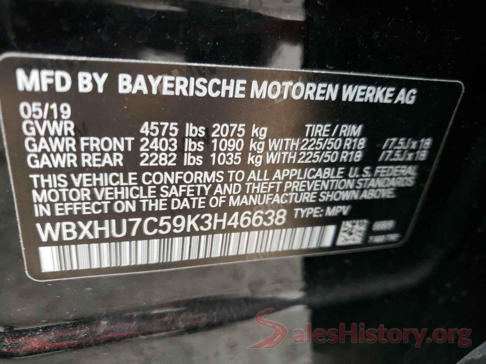 WBXHU7C59K3H46638 2019 BMW X1