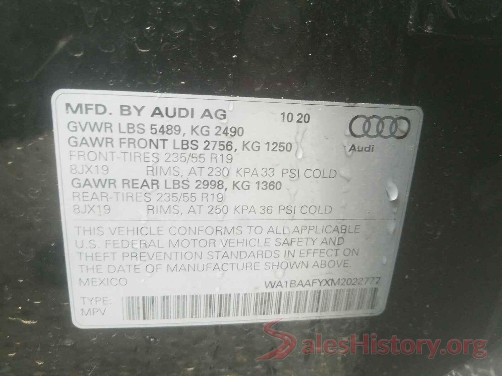 WA1BAAFYXM2022777 2021 AUDI Q5