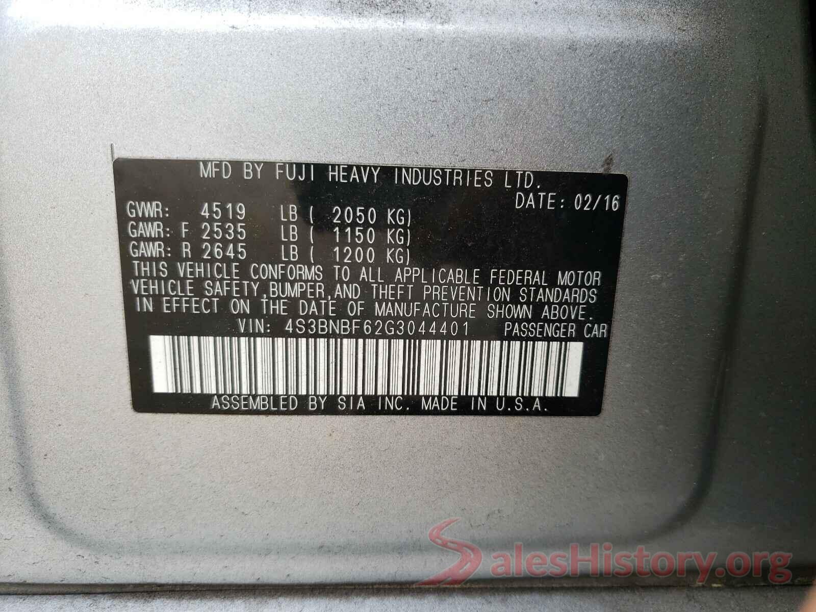 4S3BNBF62G3044401 2016 SUBARU LEGACY