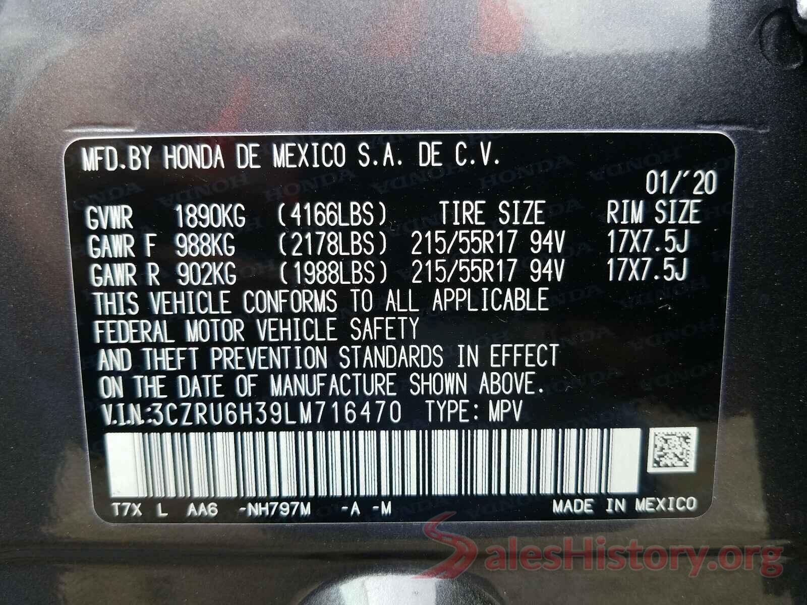 3CZRU6H39LM716470 2020 HONDA HR-V