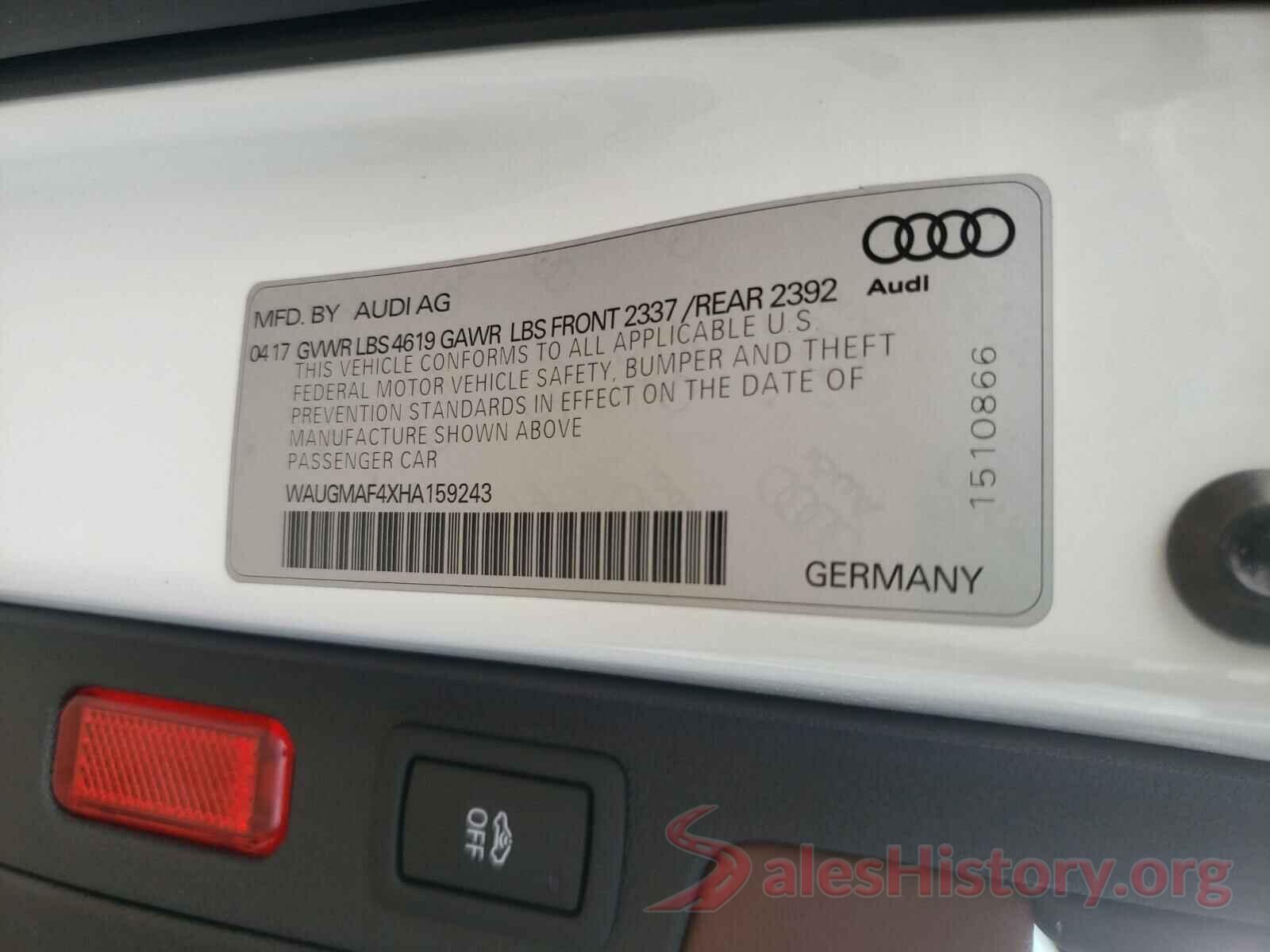 WAUGMAF4XHA159243 2017 AUDI A4