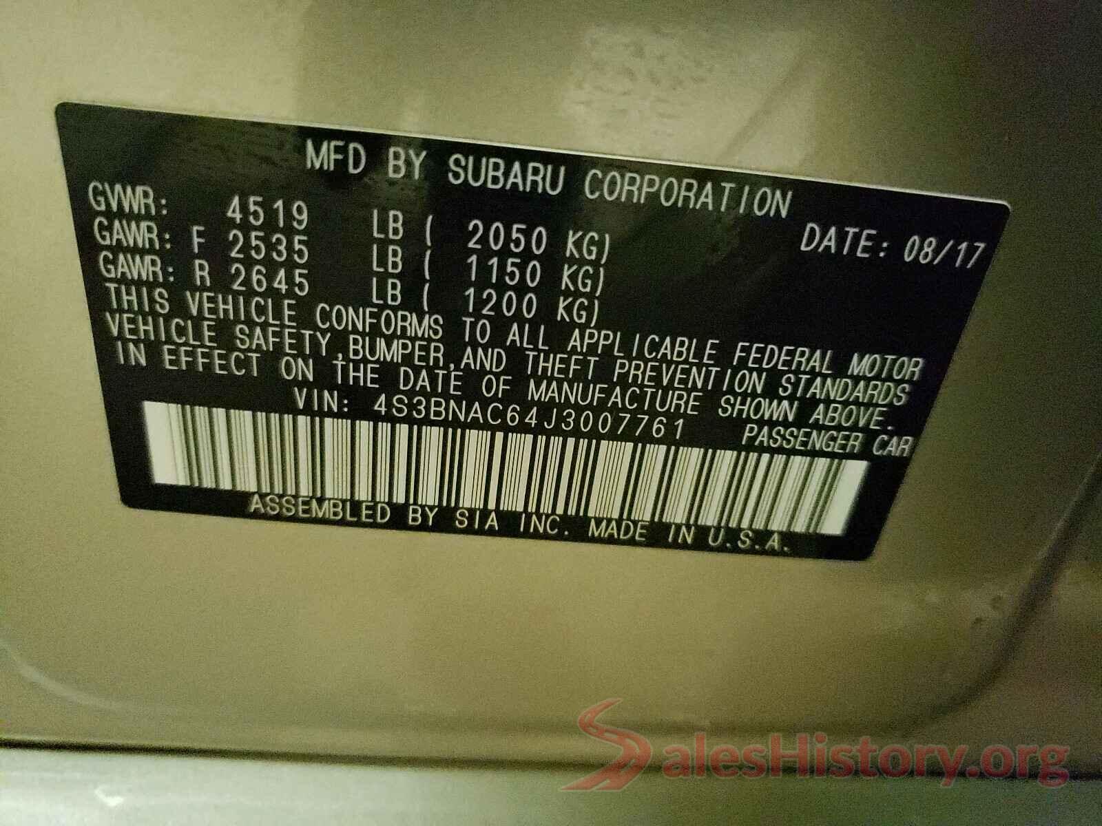 4S3BNAC64J3007761 2018 SUBARU LEGACY