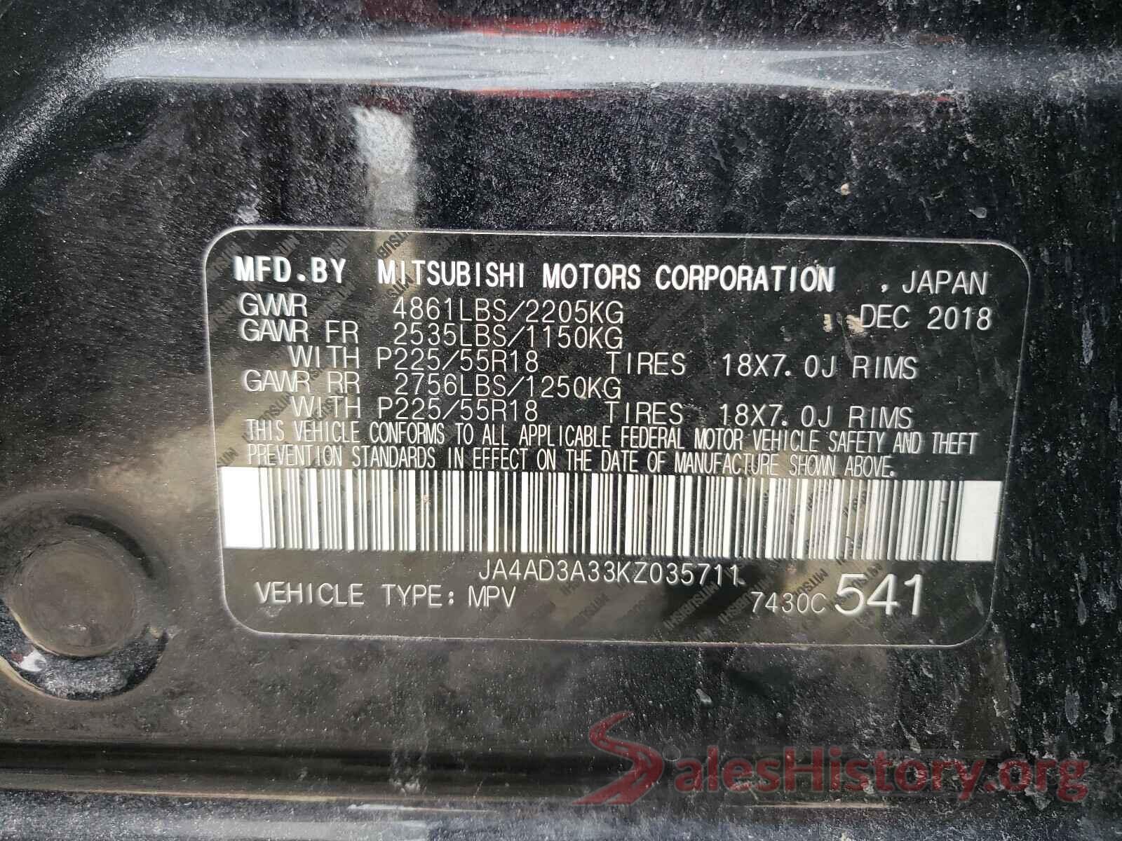 JA4AD3A33KZ035711 2019 MITSUBISHI OUTLANDER