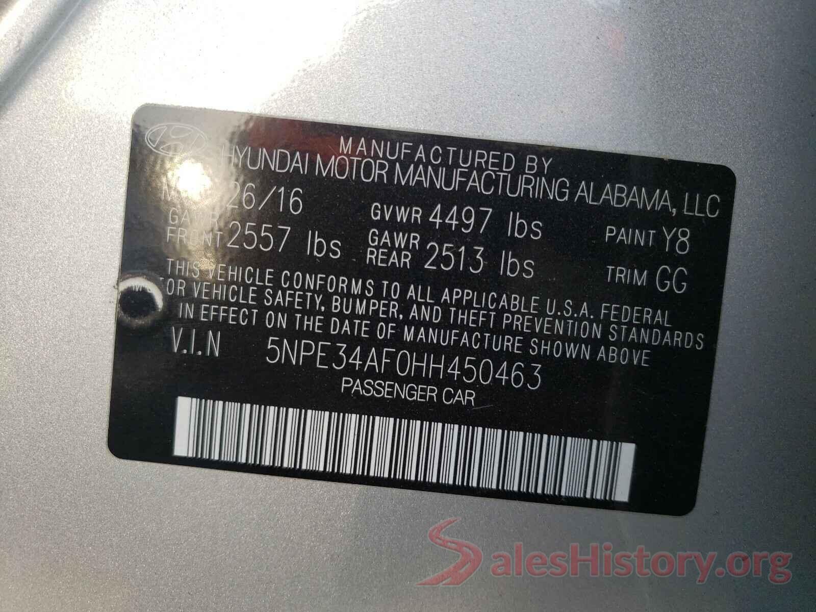 5NPE34AF0HH450463 2017 HYUNDAI SONATA