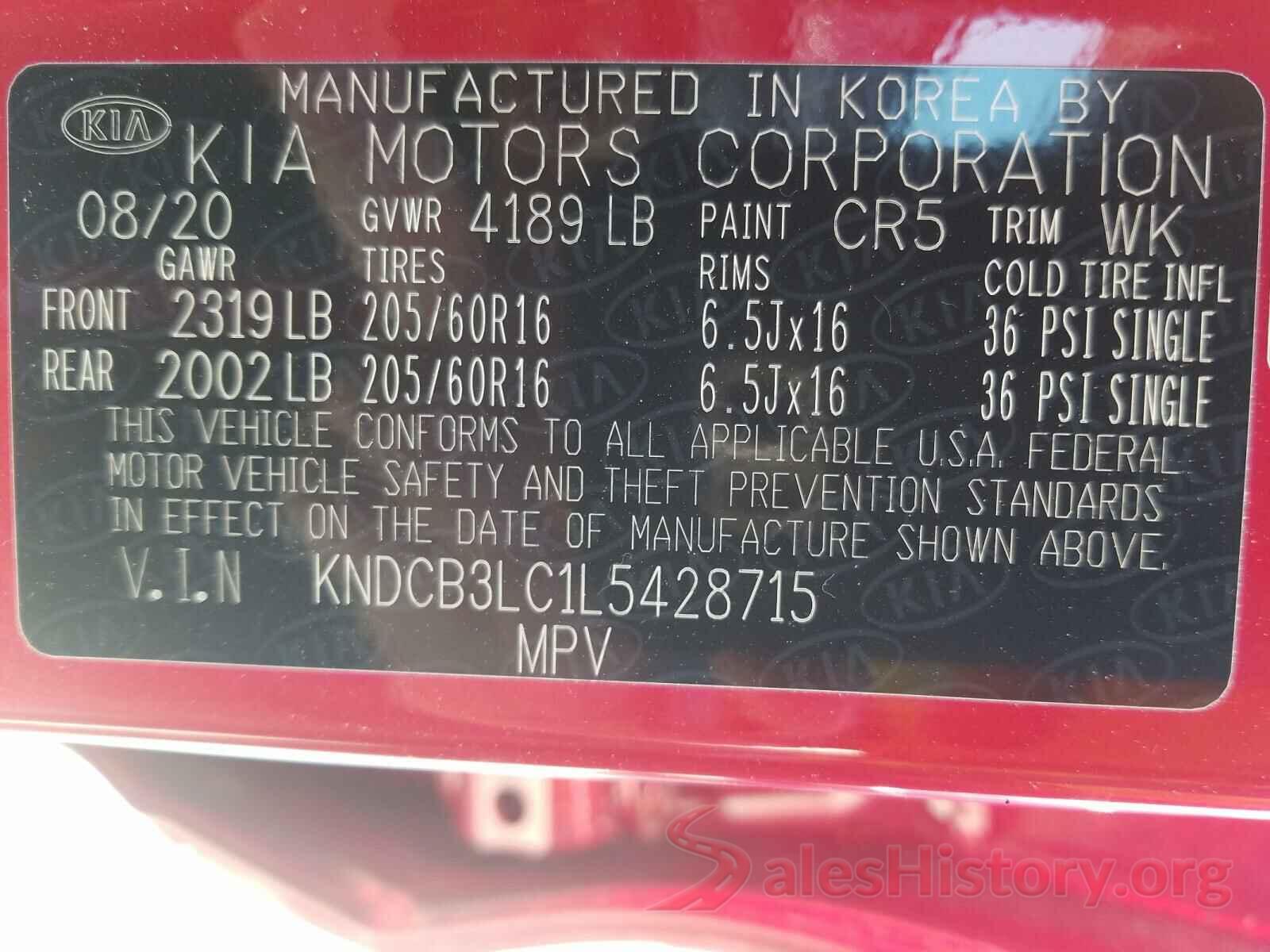 KNDCB3LC1L5428715 2020 KIA NIRO