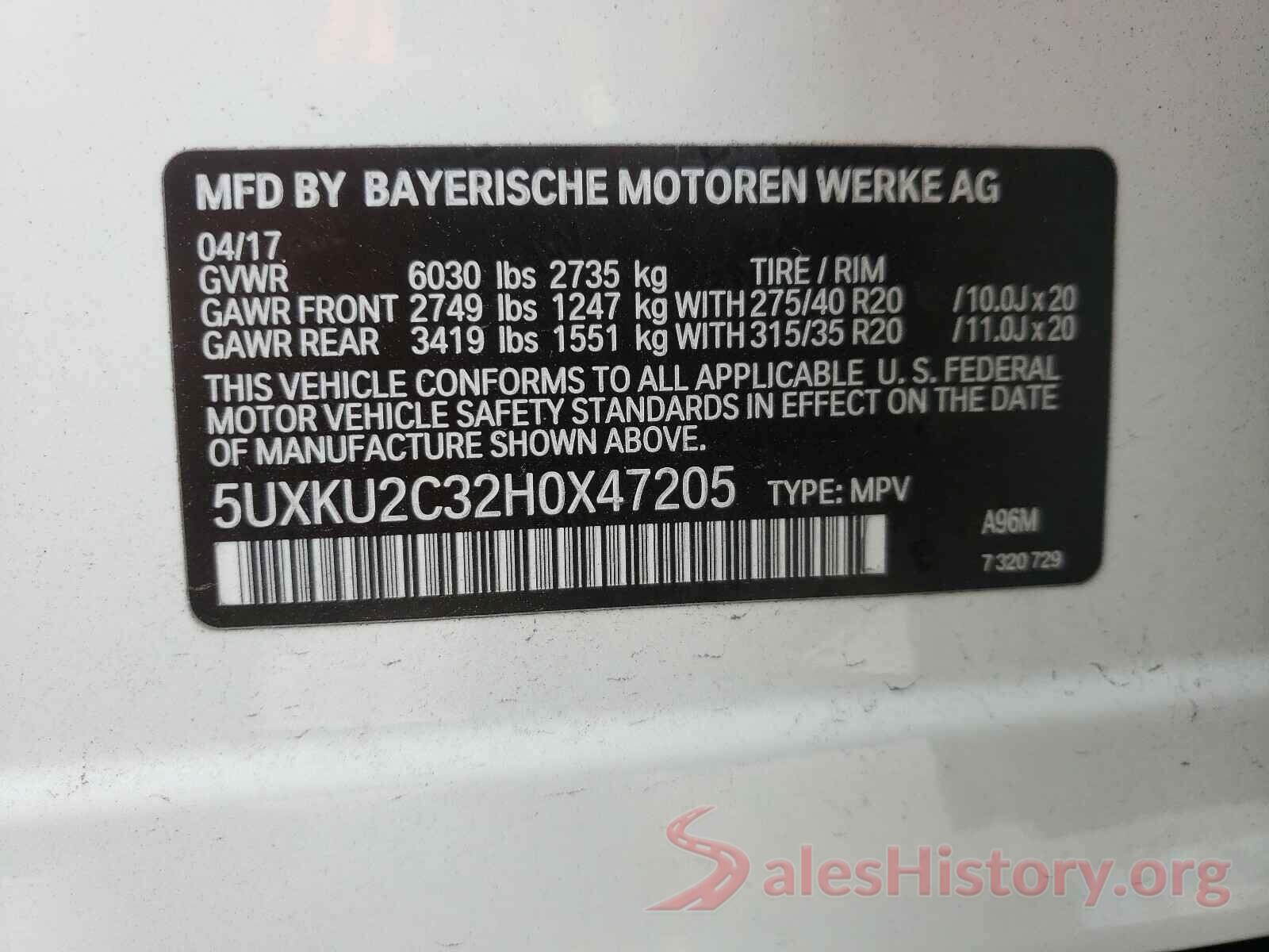 5UXKU2C32H0X47205 2017 BMW X6