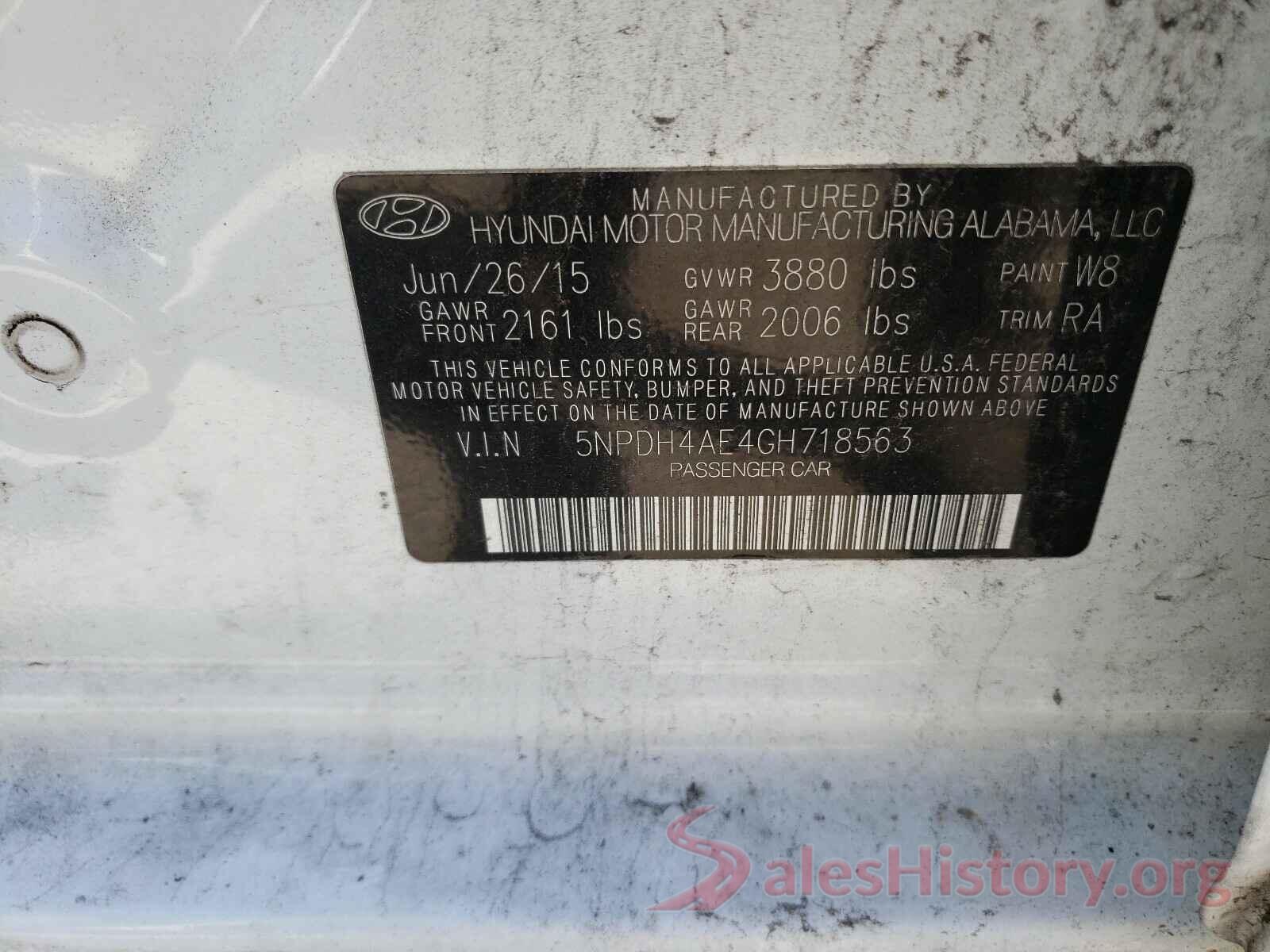 5NPDH4AE4GH718563 2016 HYUNDAI ELANTRA