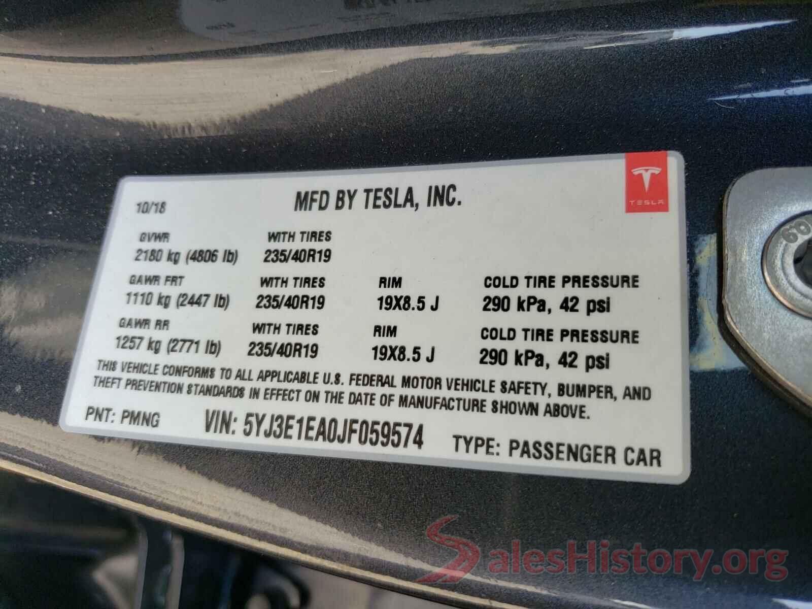 5YJ3E1EA0JF059574 2018 TESLA MODEL 3