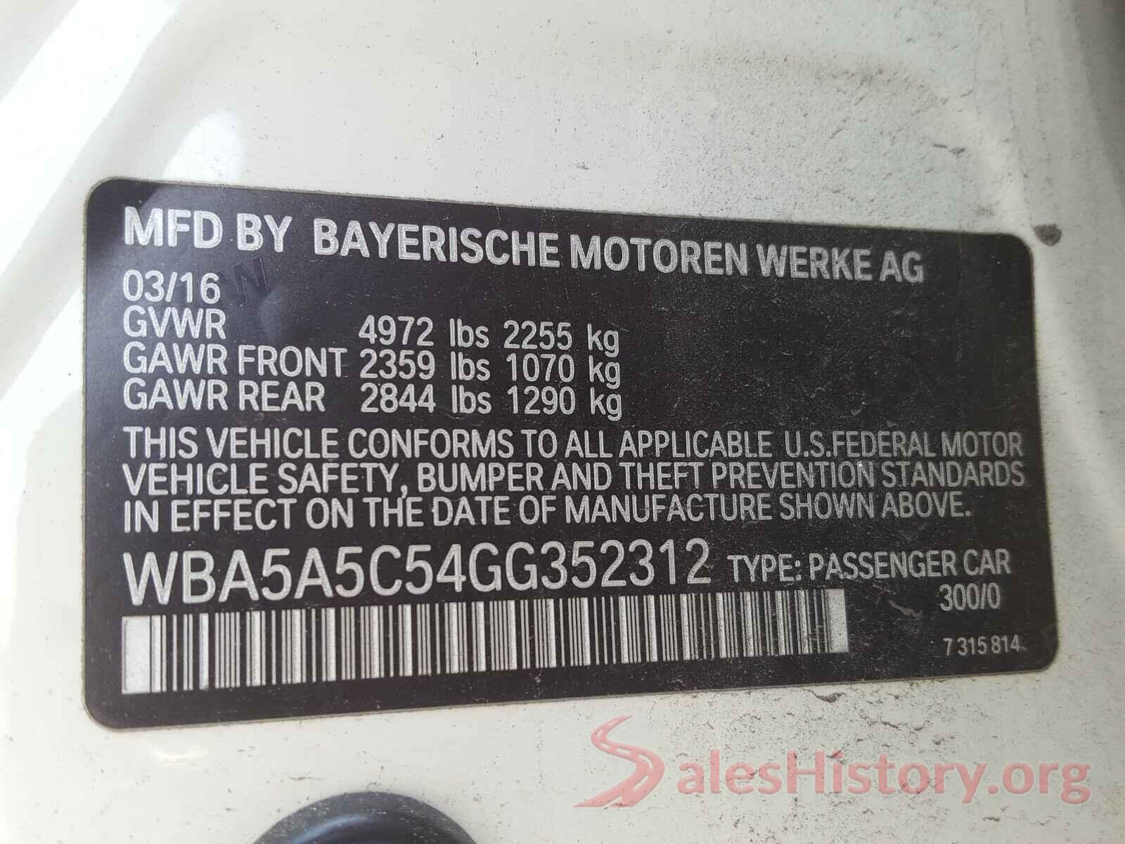 WBA5A5C54GG352312 2016 BMW 5 SERIES