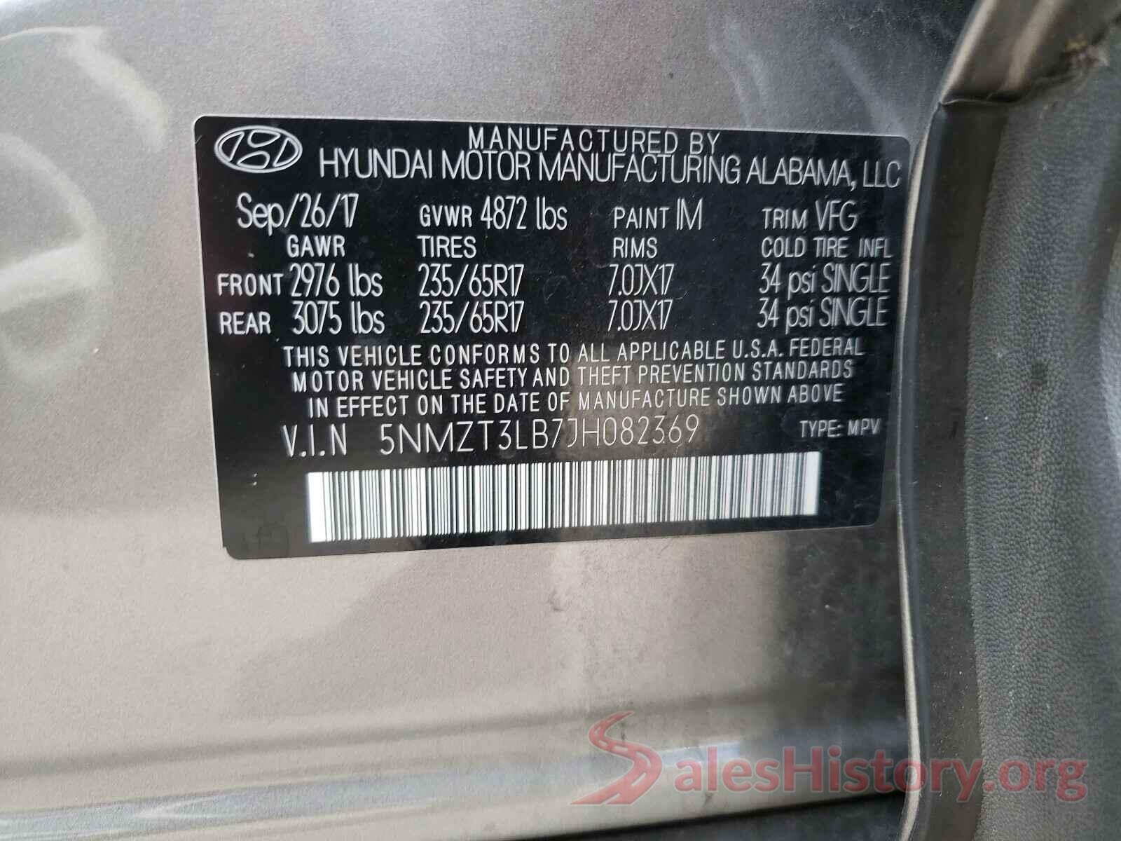 5NMZT3LB7JH082369 2018 HYUNDAI SANTA FE