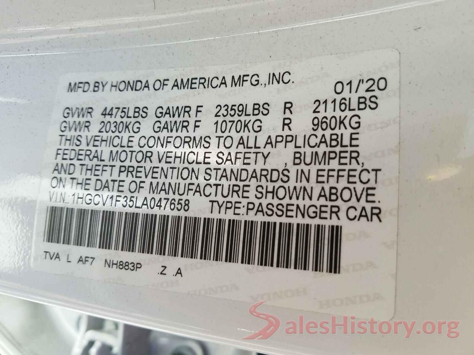 1HGCV1F35LA047658 2020 HONDA ACCORD