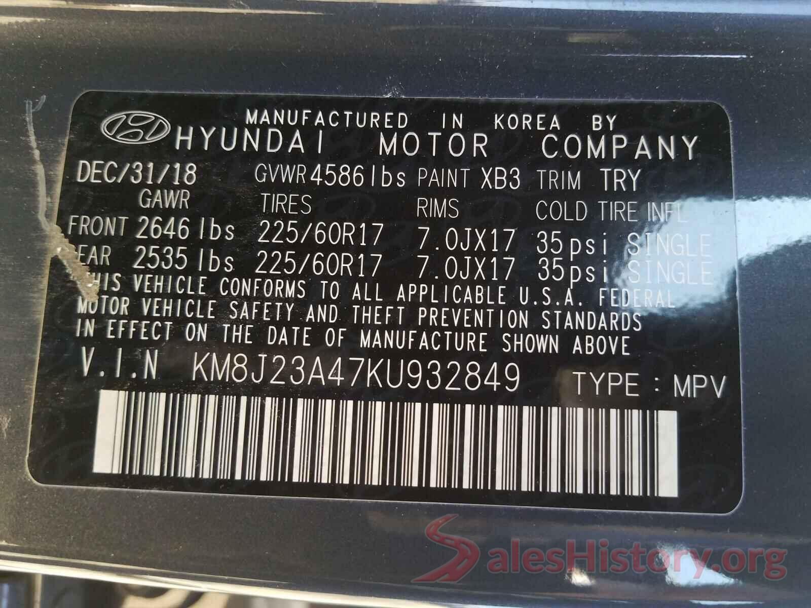 KM8J23A47KU932849 2019 HYUNDAI TUCSON