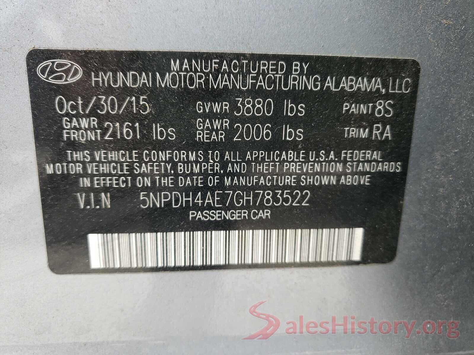 5NPDH4AE7GH783522 2016 HYUNDAI ELANTRA