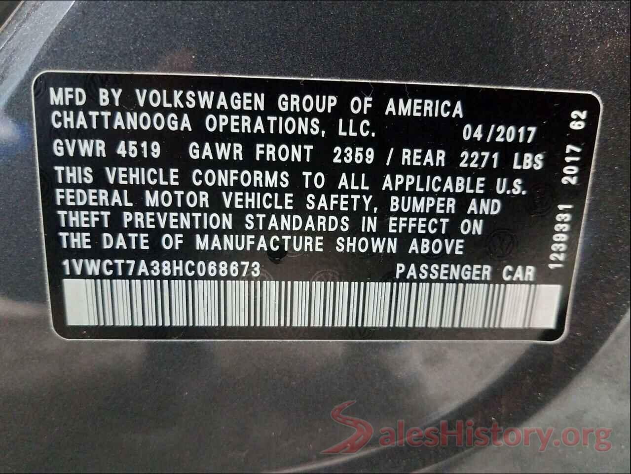 1VWCT7A38HC068673 2017 VOLKSWAGEN PASSAT