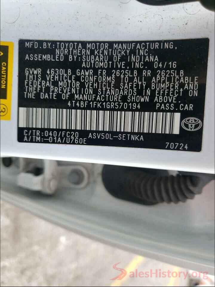 4T4BF1FK1GR570194 2016 TOYOTA CAMRY