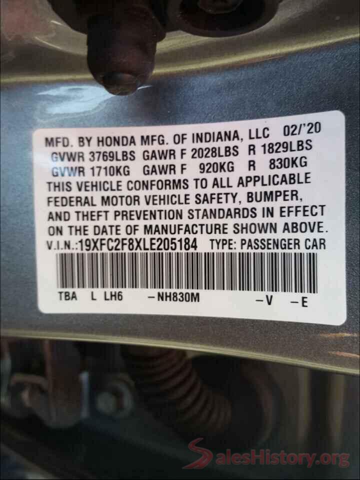 19XFC2F8XLE205184 2020 HONDA CIVIC