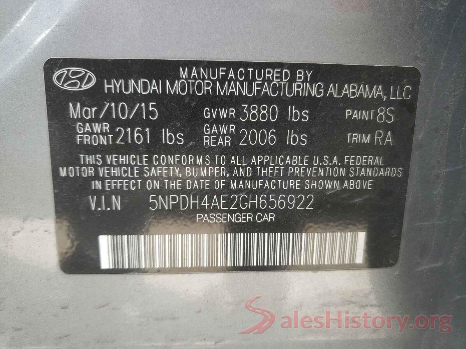 5NPDH4AE2GH656922 2016 HYUNDAI ELANTRA