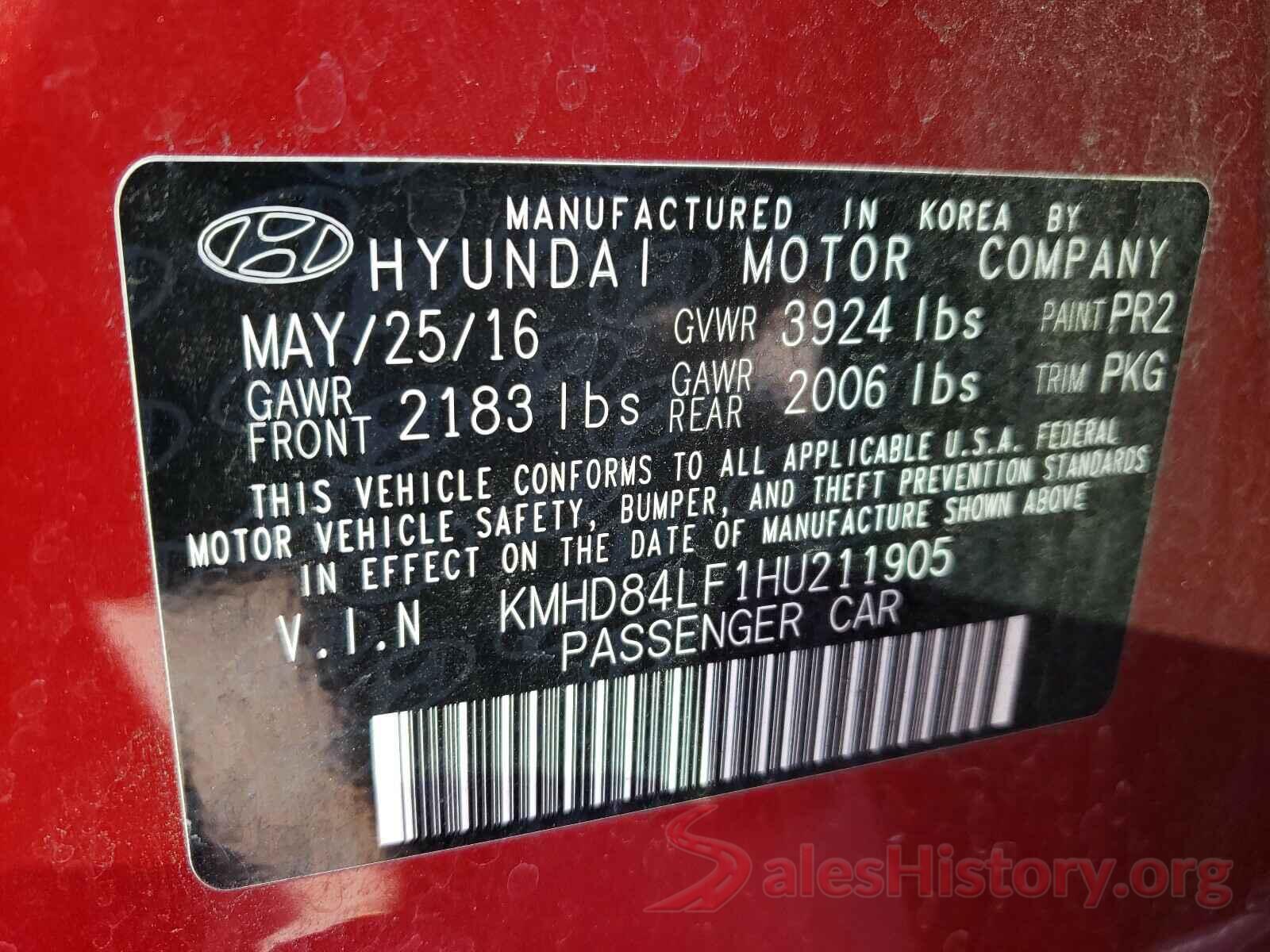 KMHD84LF1HU211905 2017 HYUNDAI ALL OTHER