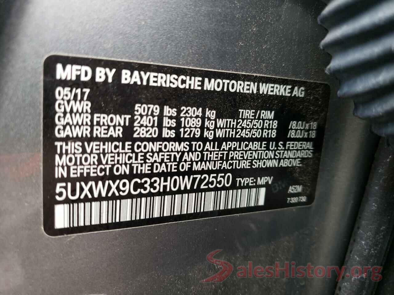 5UXWX9C33H0W72550 2017 BMW X3