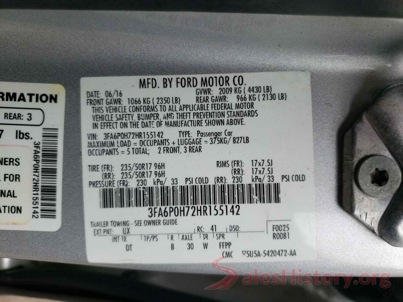 3FA6P0H72HR155142 2017 FORD FUSION