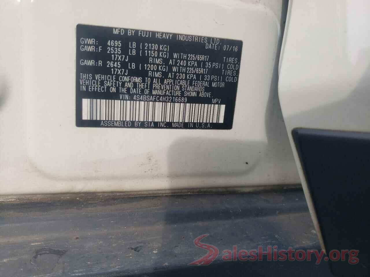 4S4BSAFC4H3216689 2017 SUBARU OUTBACK