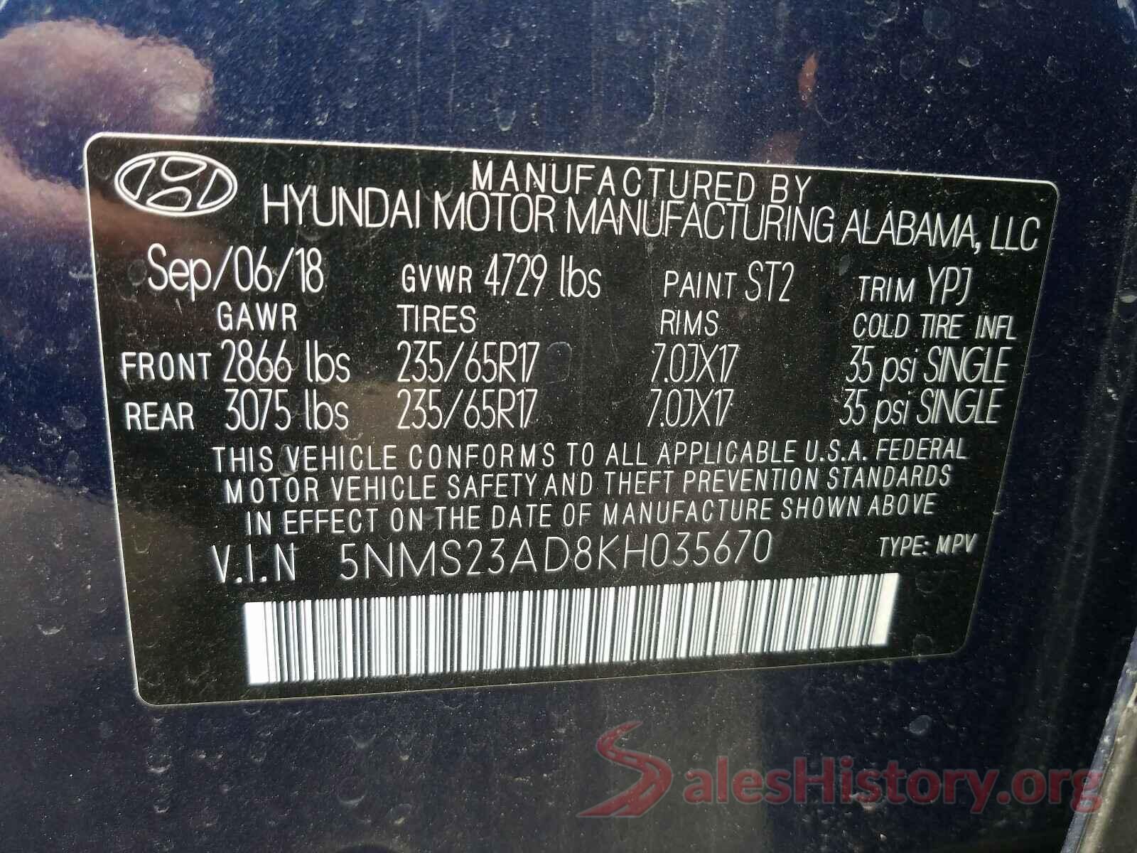 5NMS23AD8KH035670 2019 HYUNDAI SANTA FE