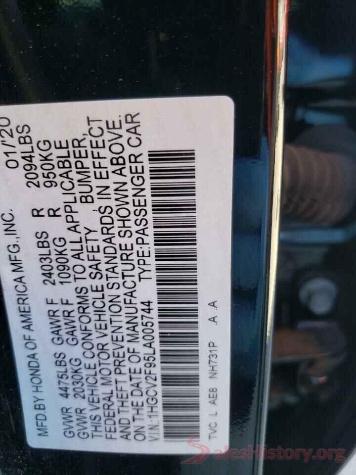 1HGCV2F95LA005744 2020 HONDA ACCORD