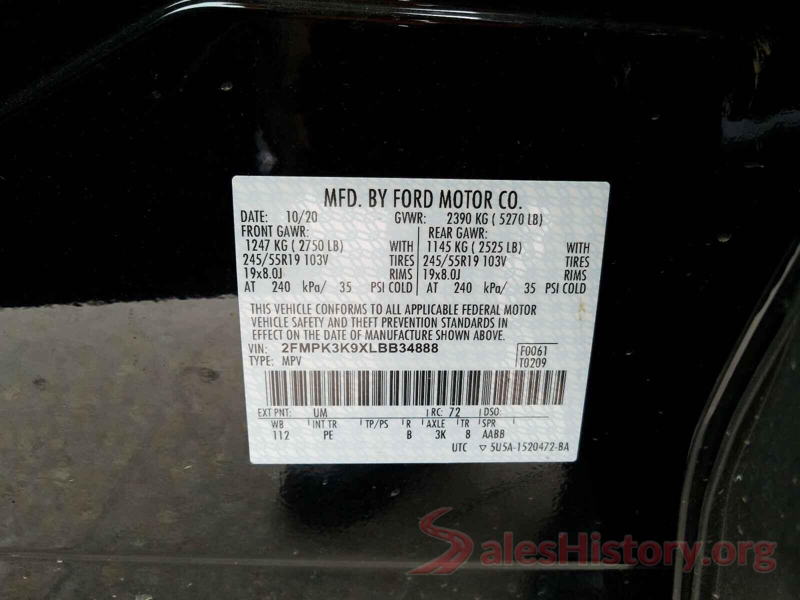 2FMPK3K9XLBB34888 2020 FORD EDGE