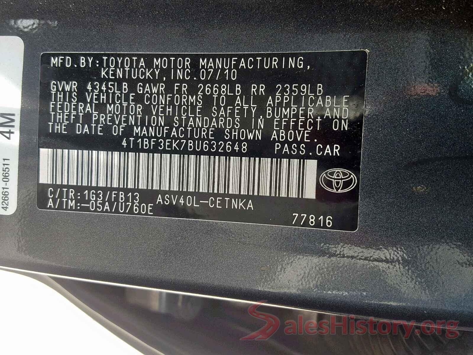 4T1BF3EK7BU632648 2011 TOYOTA CAMRY BASE