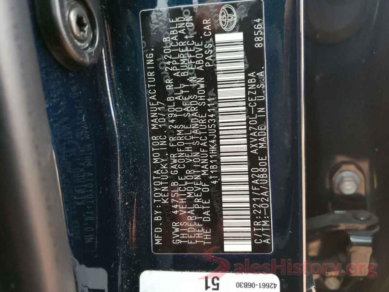 4T1B11HK4JU534111 2018 TOYOTA CAMRY