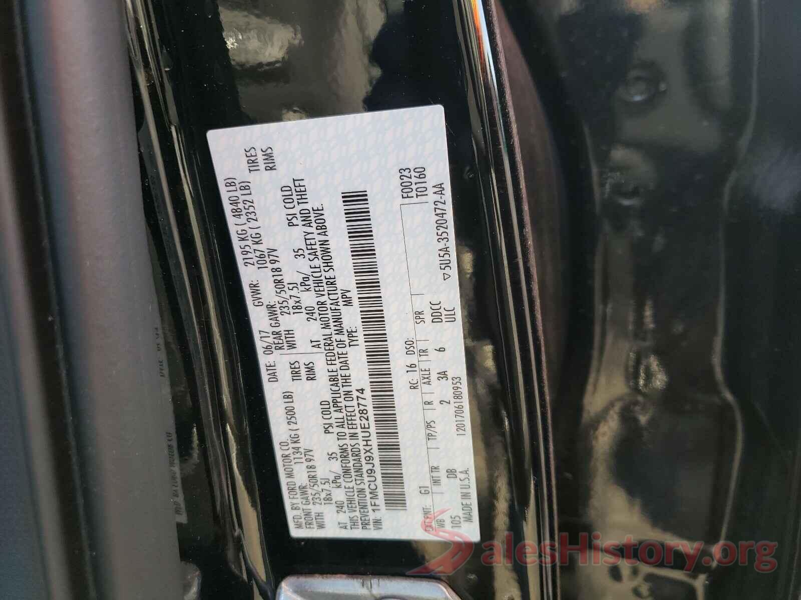 1FMCU9J9XHUE28774 2017 FORD ESCAPE