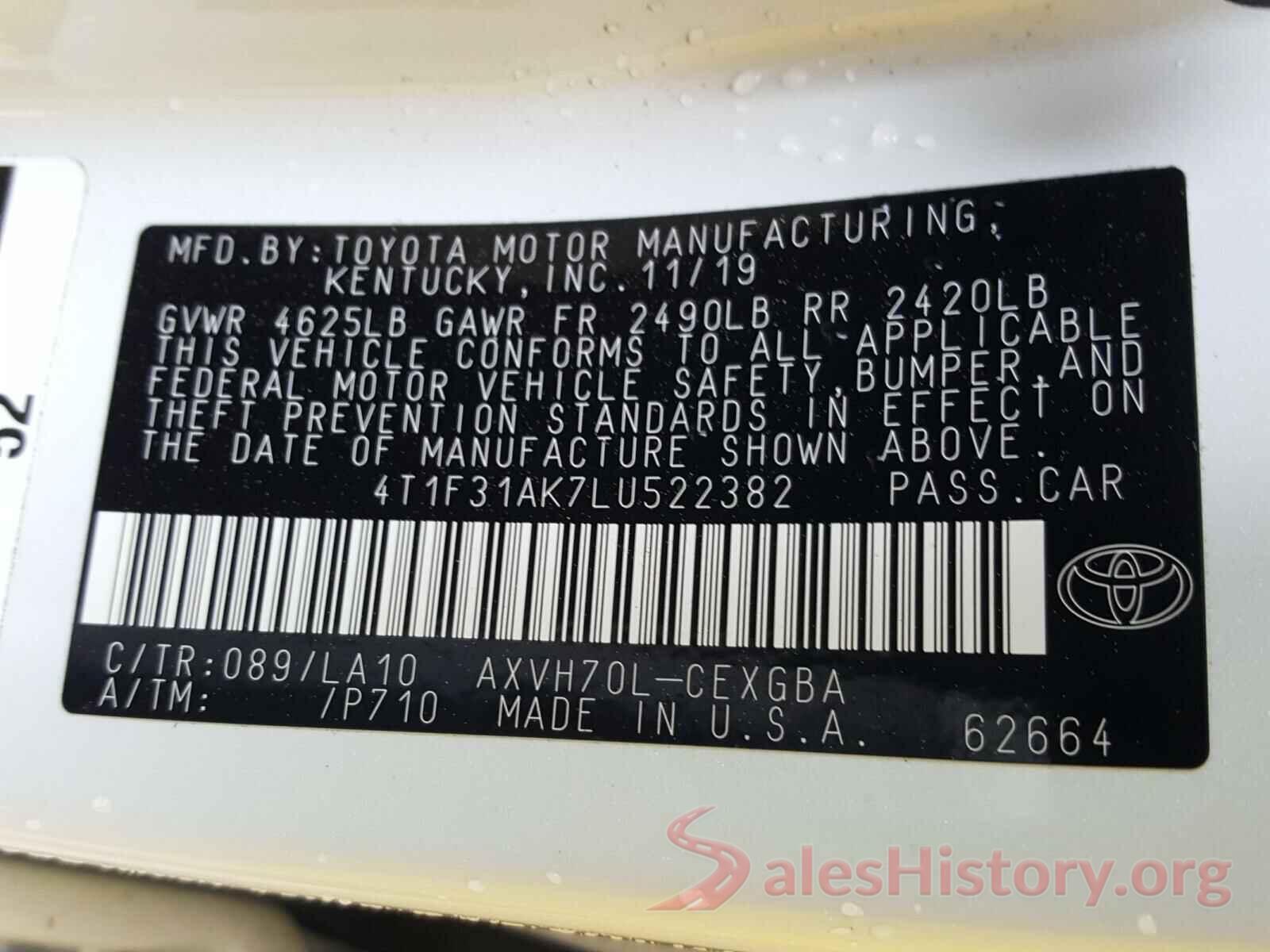 4T1F31AK7LU522382 2020 TOYOTA CAMRY