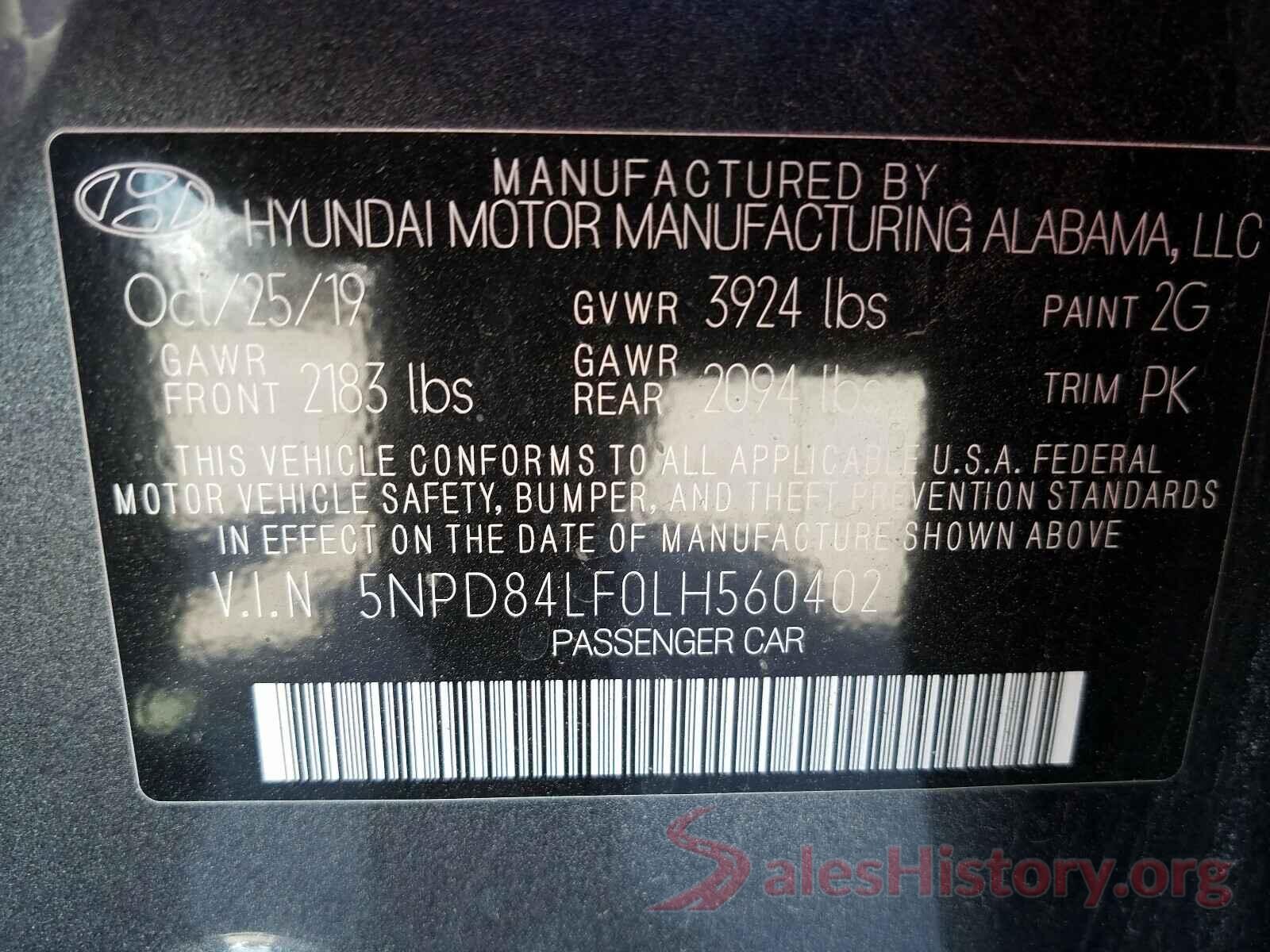 5NPD84LF0LH560402 2020 HYUNDAI ELANTRA