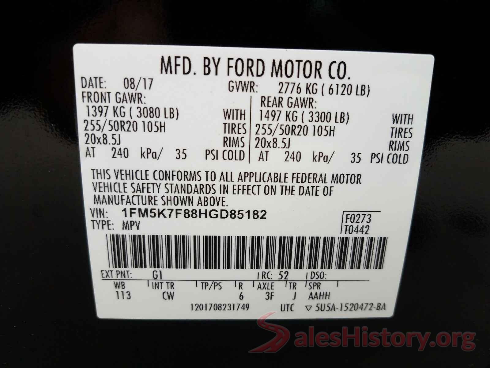 1FM5K7F88HGD85182 2017 FORD EXPLORER