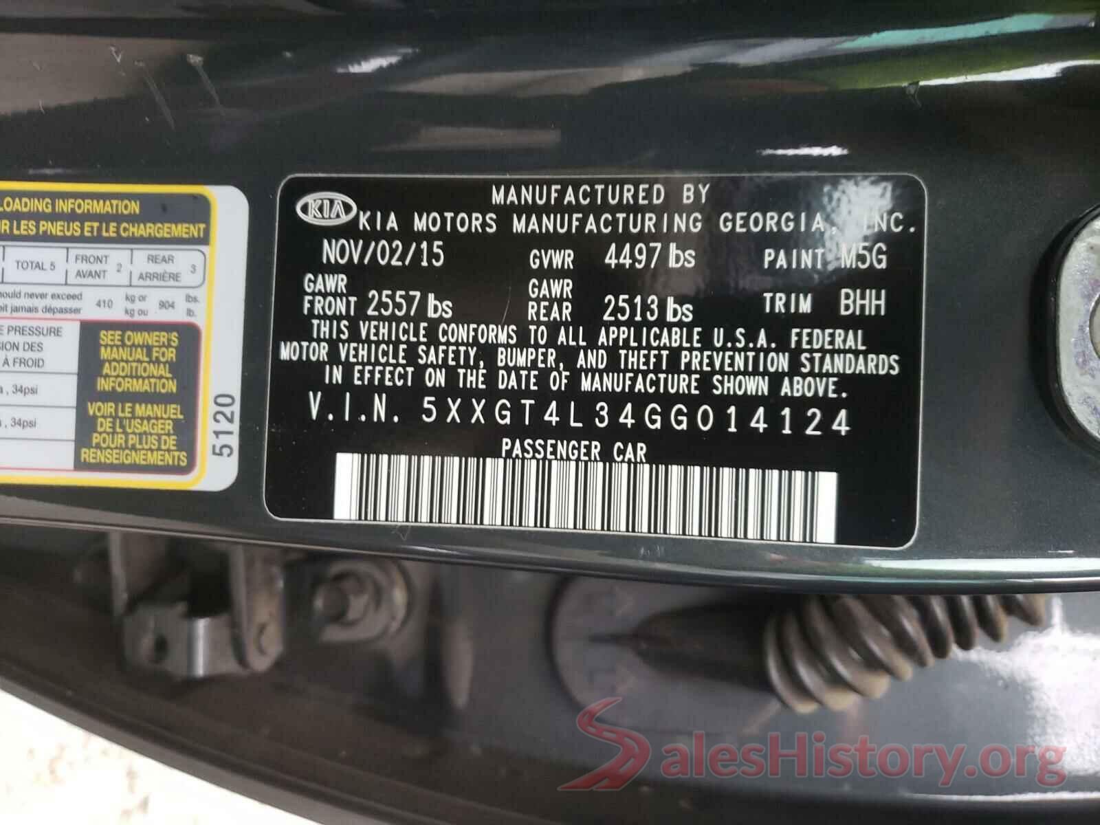 5XXGT4L34GG014124 2016 KIA OPTIMA