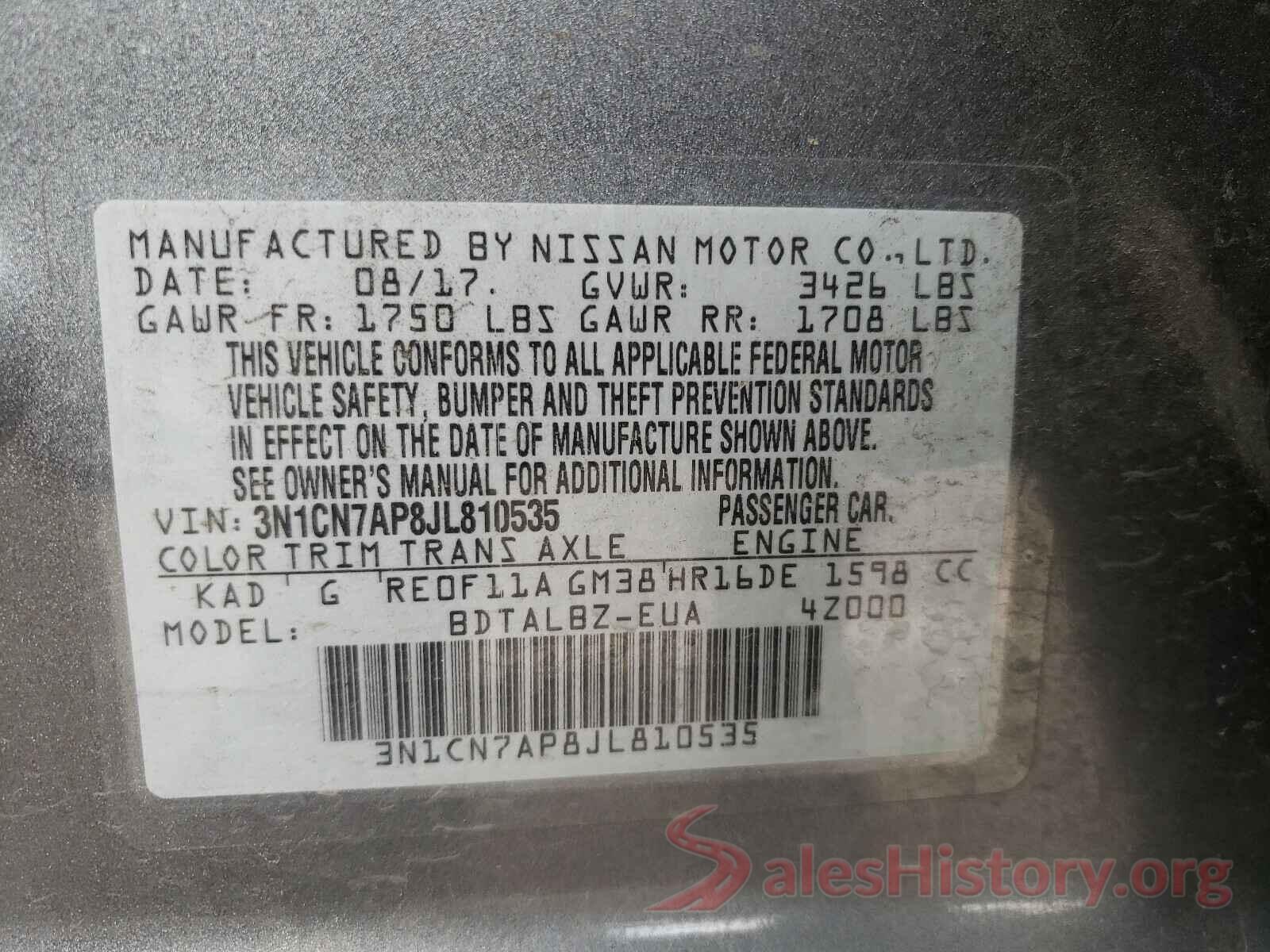 3N1CN7AP8JL810535 2018 NISSAN VERSA