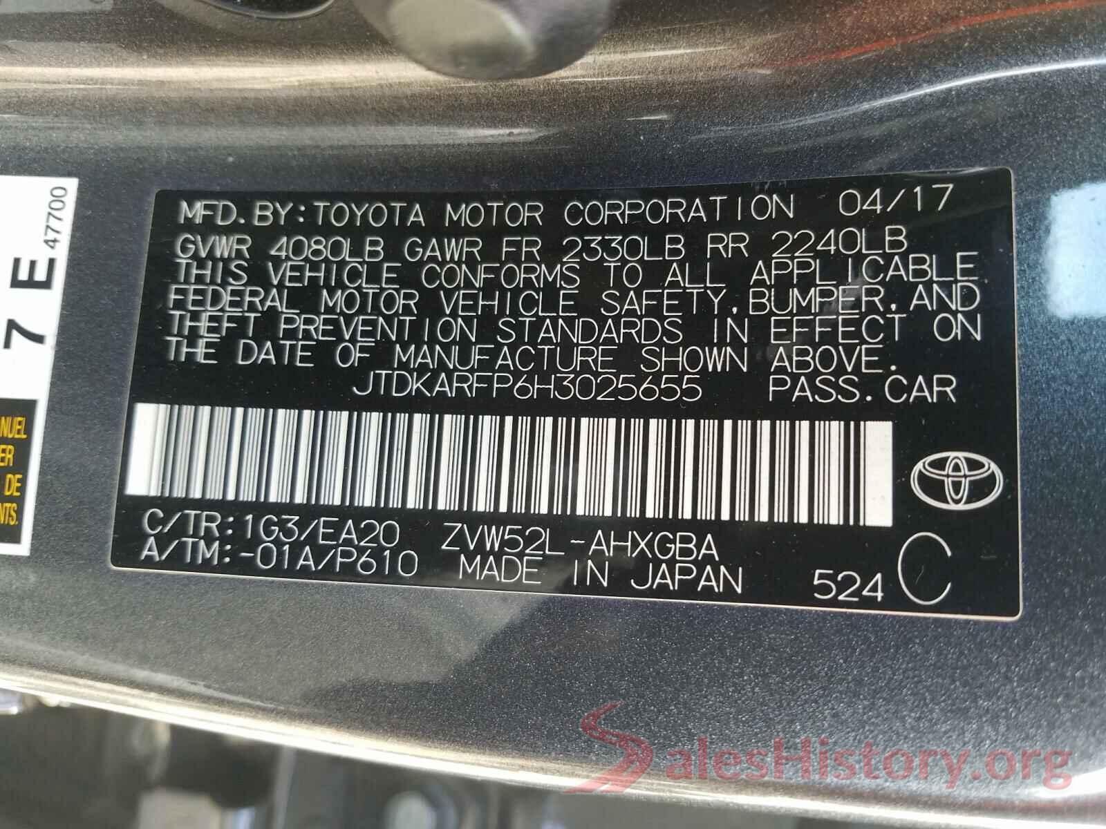 JTDKARFP6H3025655 2017 TOYOTA PRIUS