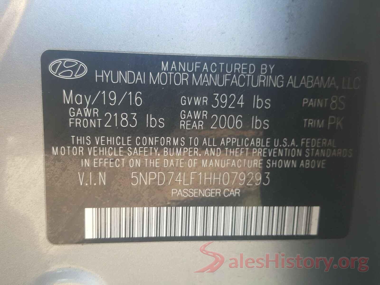 5NPD74LF1HH079293 2017 HYUNDAI ELANTRA