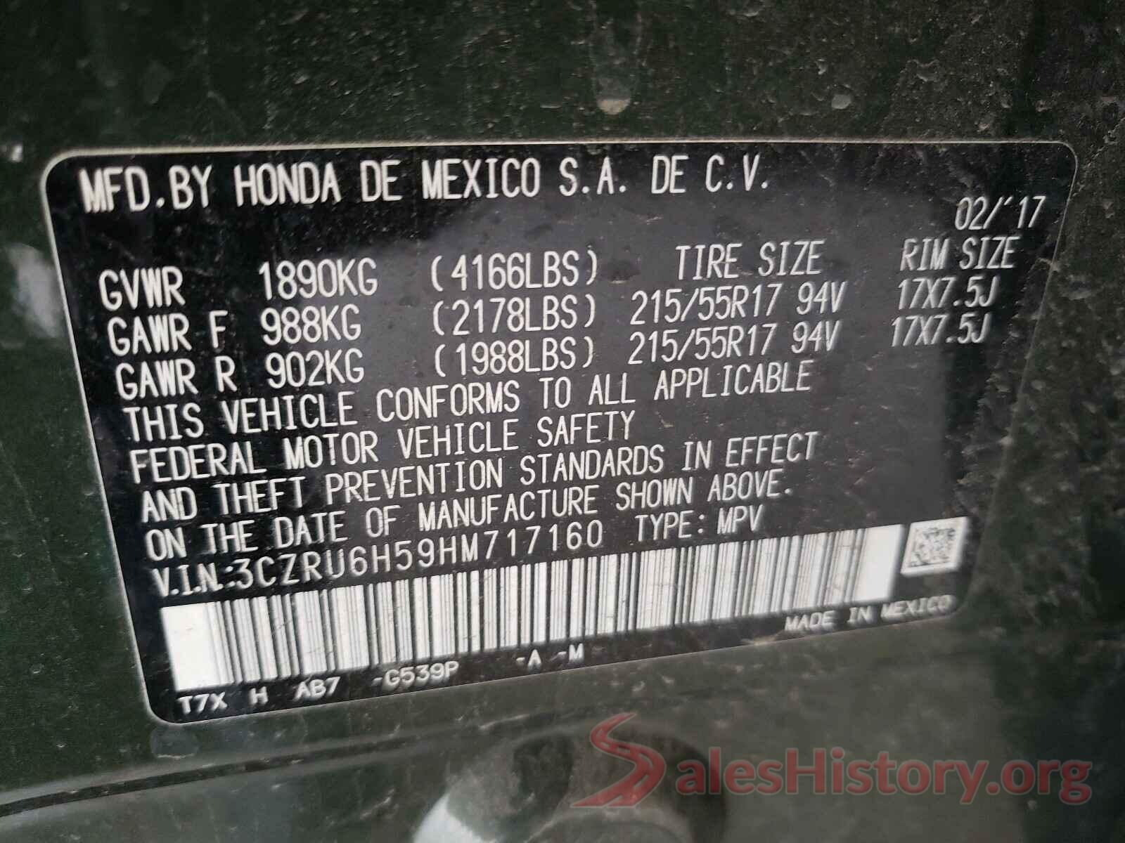 3CZRU6H59HM717160 2017 HONDA HR-V