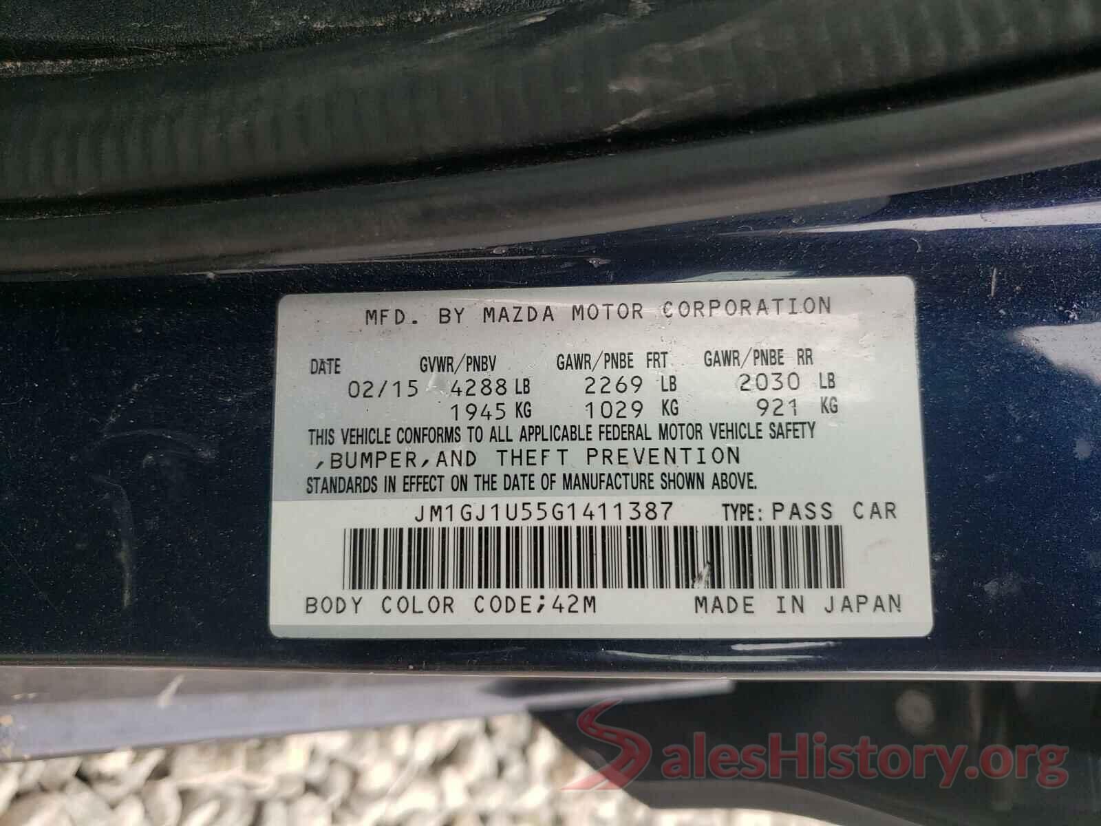 JM1GJ1U55G1411387 2016 MAZDA 6