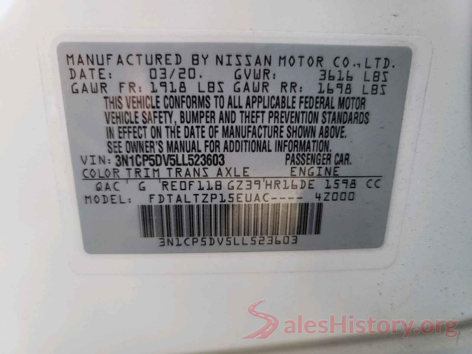 3N1CP5DV5LL523603 2020 NISSAN KICKS