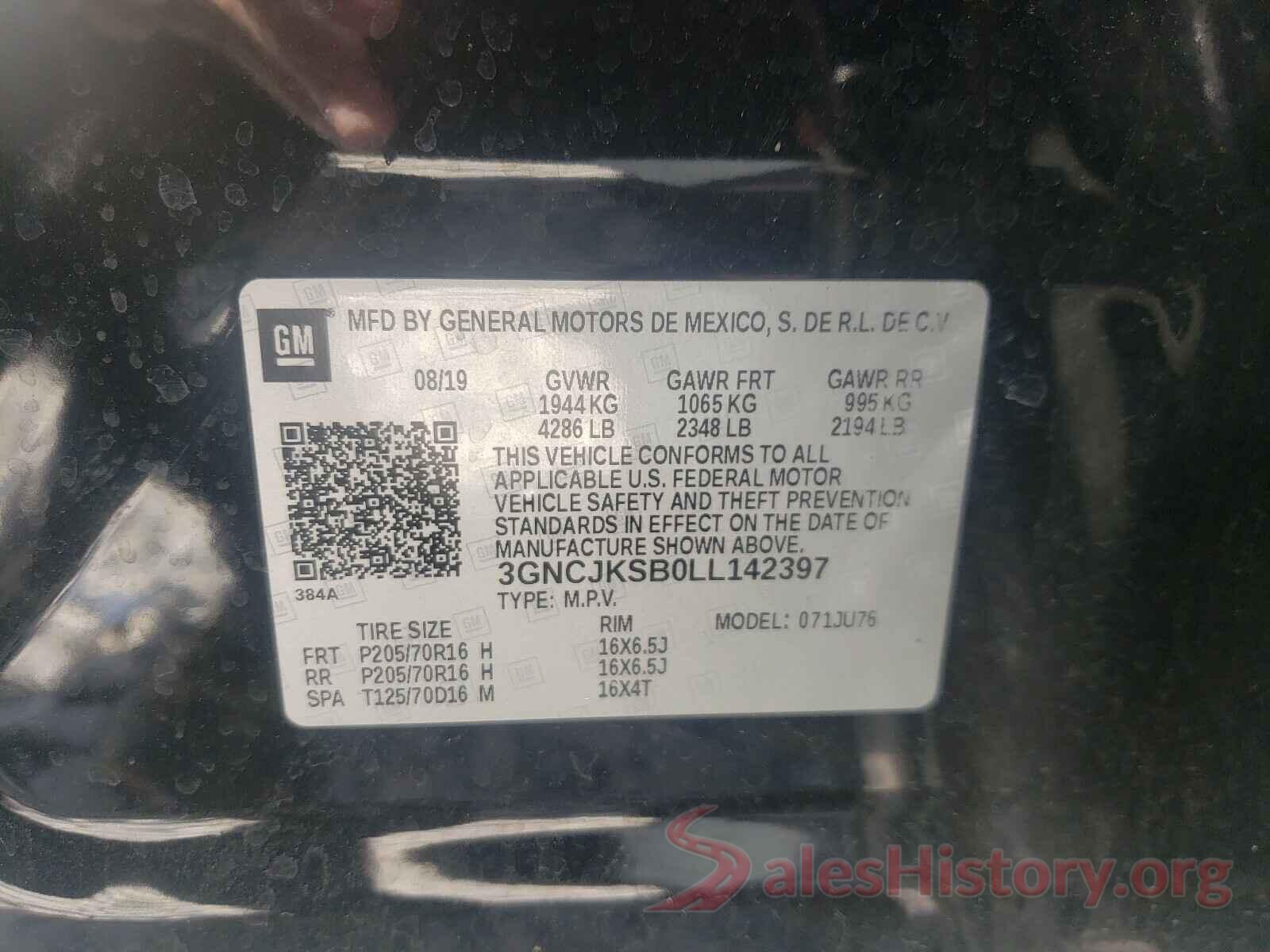 3GNCJKSB0LL142397 2020 CHEVROLET TRAX