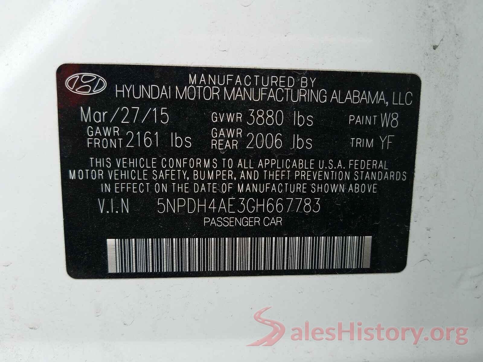 5NPDH4AE3GH667783 2016 HYUNDAI ELANTRA